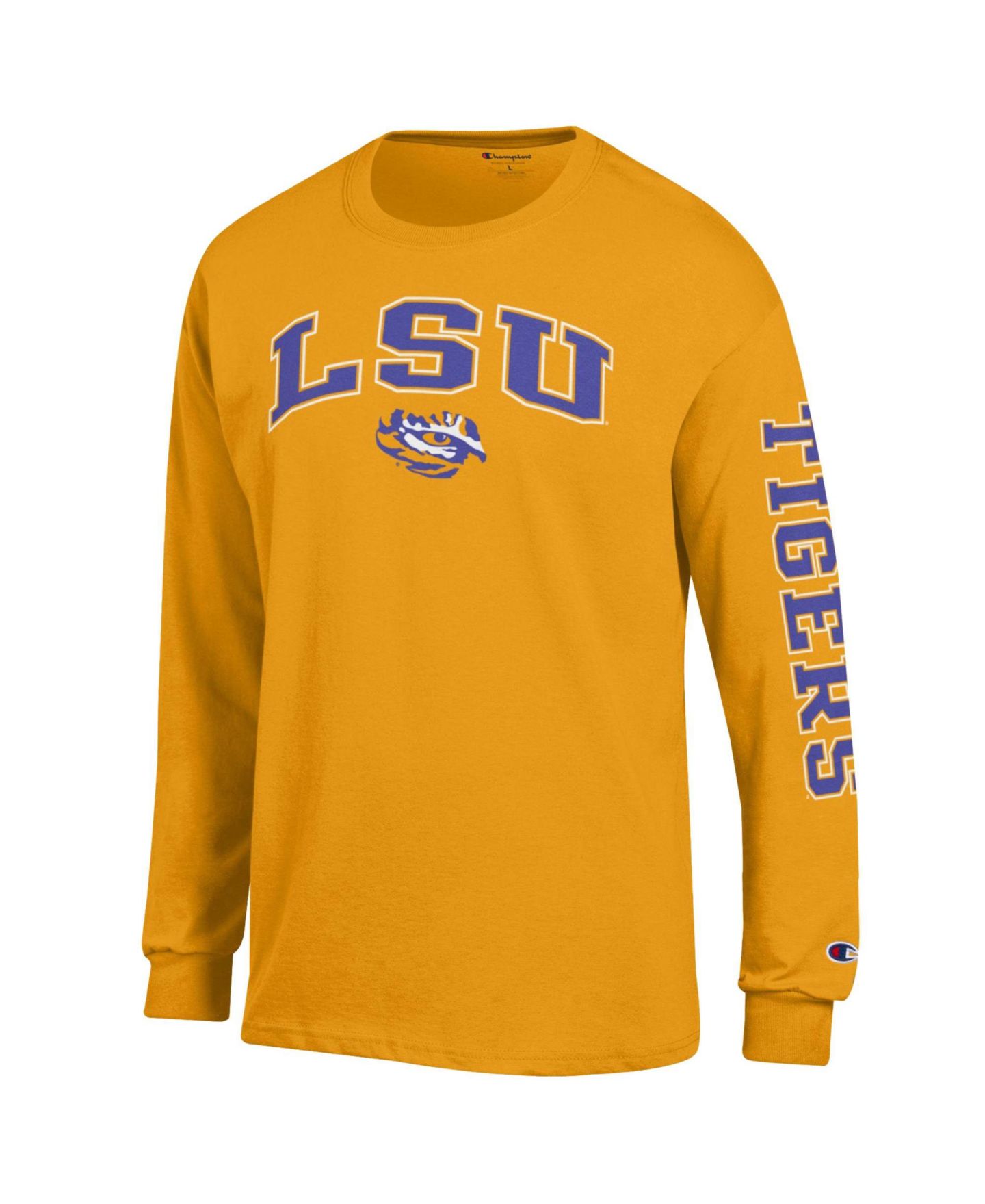 Мужская футболка Champion Purple LSU Tigers Arch Over Logo 2-Hit Long Sleeve, цвет: Чёрный — фото 8