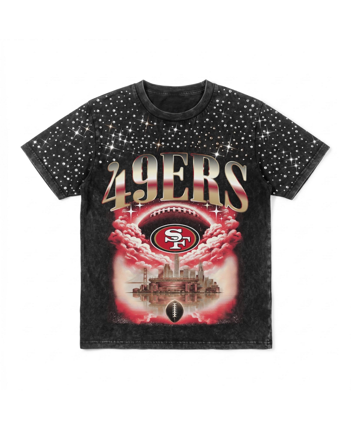 Gameday Couture Women's San Francisco 49ers Sky's the Limit Micro Rhinestone Relaxed-Fit T-Shirt