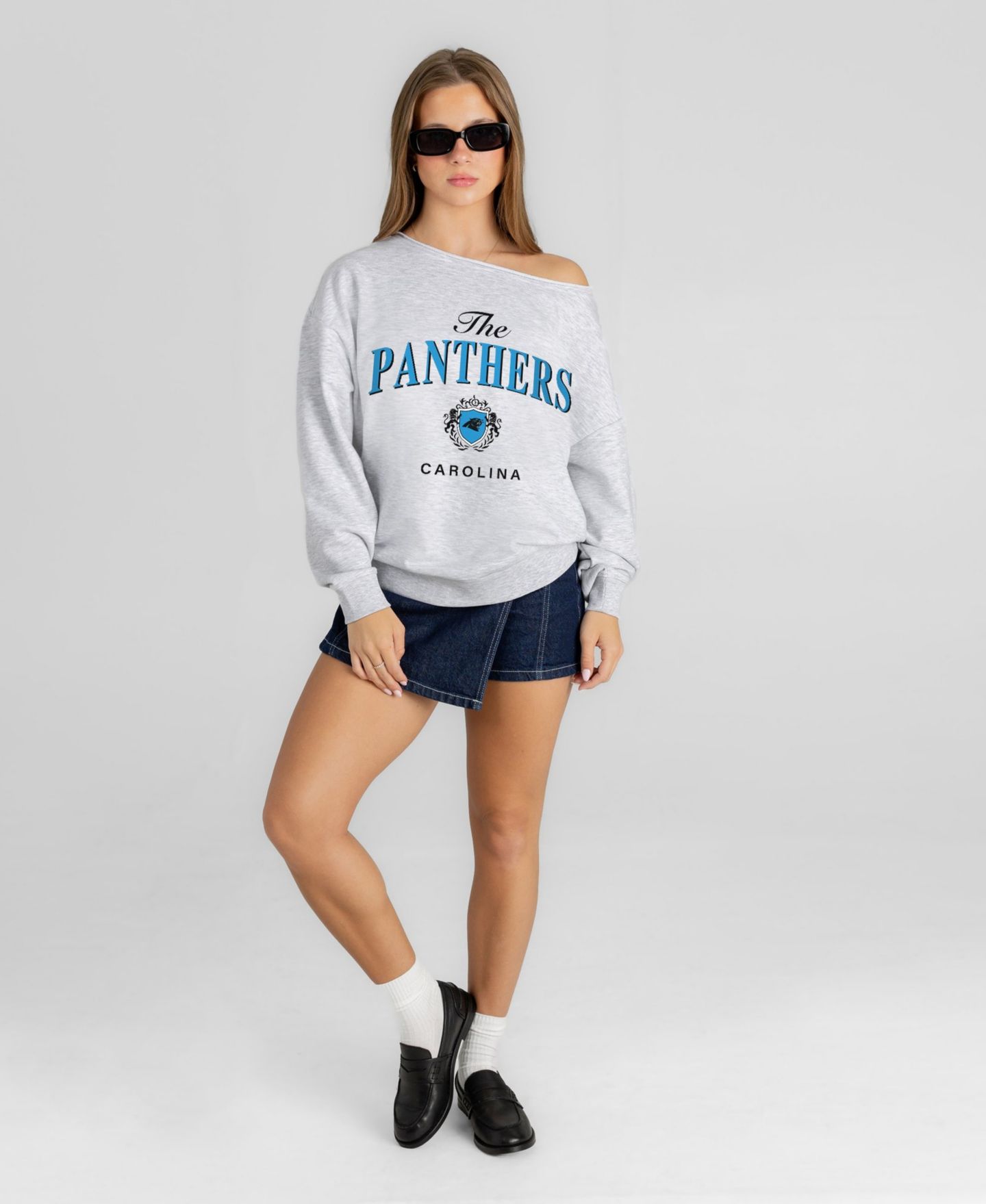 Женская толстовка Gameday Couture Carolina Panthers Offsides Energy Long-Sleeve Off-Shoulder Cotton-Blend Pullover — фото 3