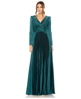 Women's Long-Sleeve Pleated A-Line Gown