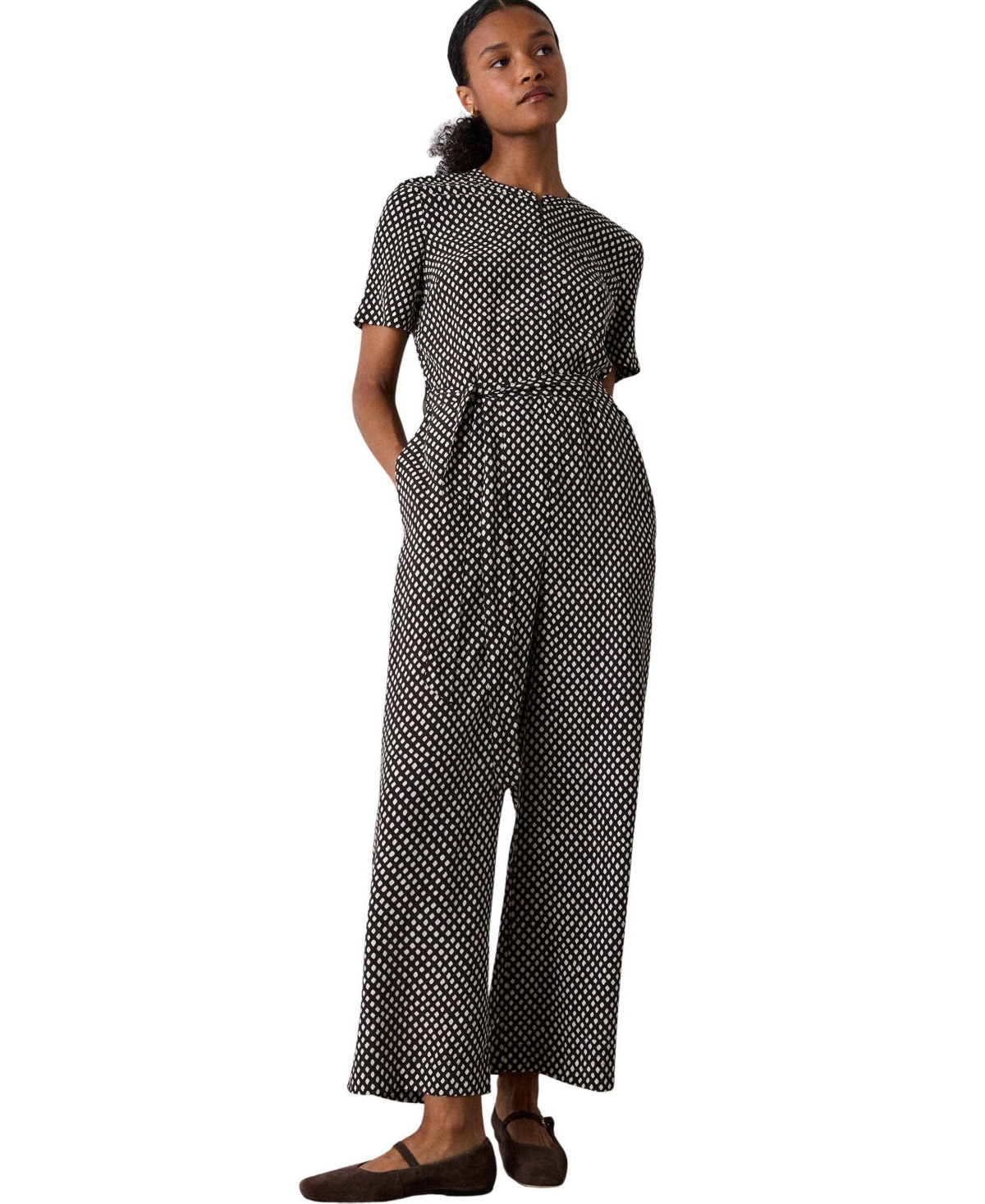 Whistles Women's Short Sleeve Wide Leg Jumpsuit