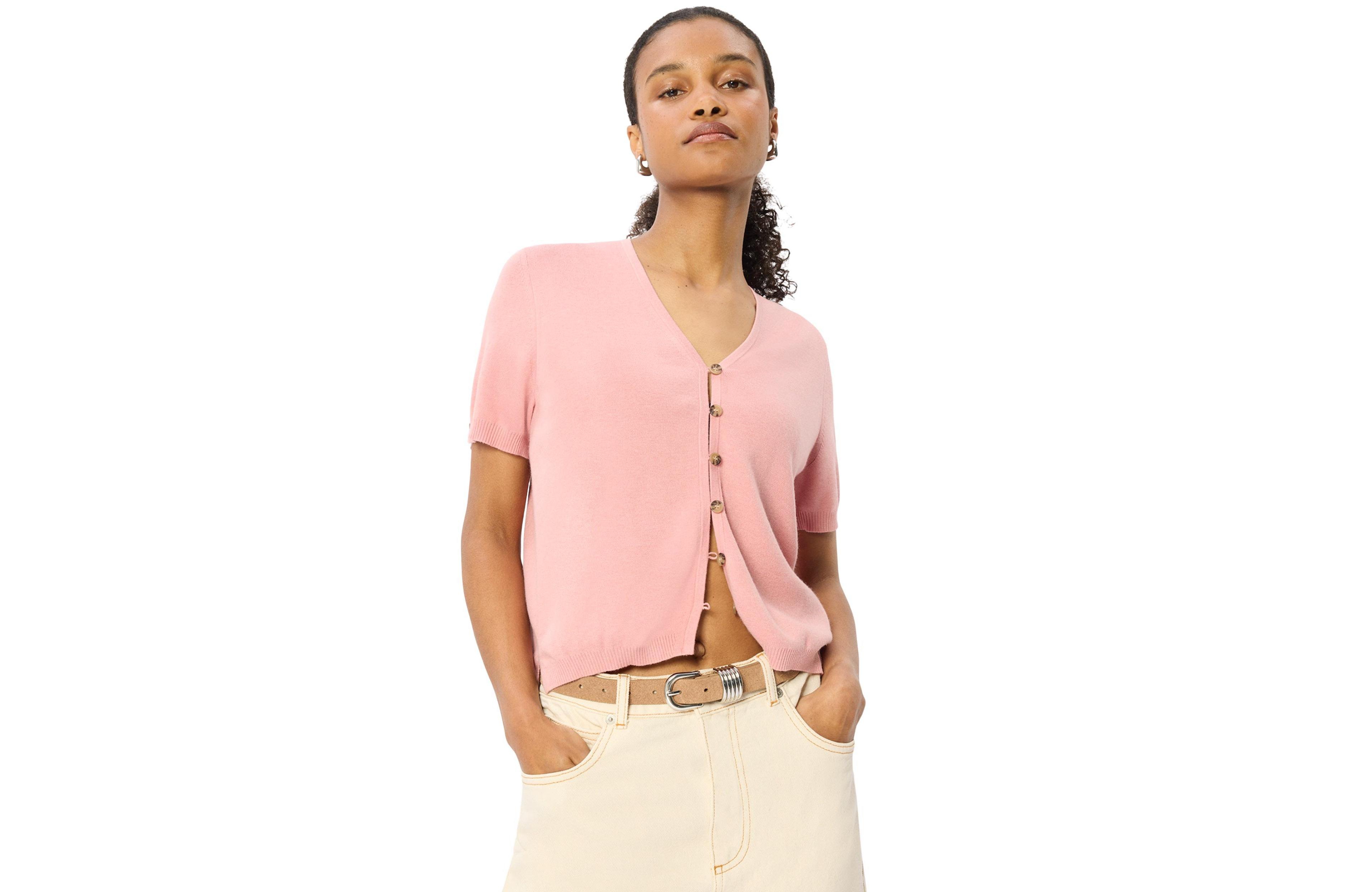 Whistles Women's Short Sleeve Button Front Knit Cardigan