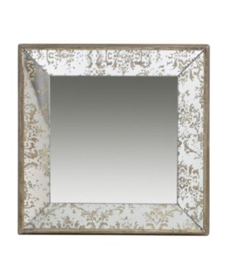 24 x 24 Inch Antique Square Mirror with Floral Accents Traditional Hanging Mirror Classic Home Wall Art Decor for Living Room Bedroom Entryway