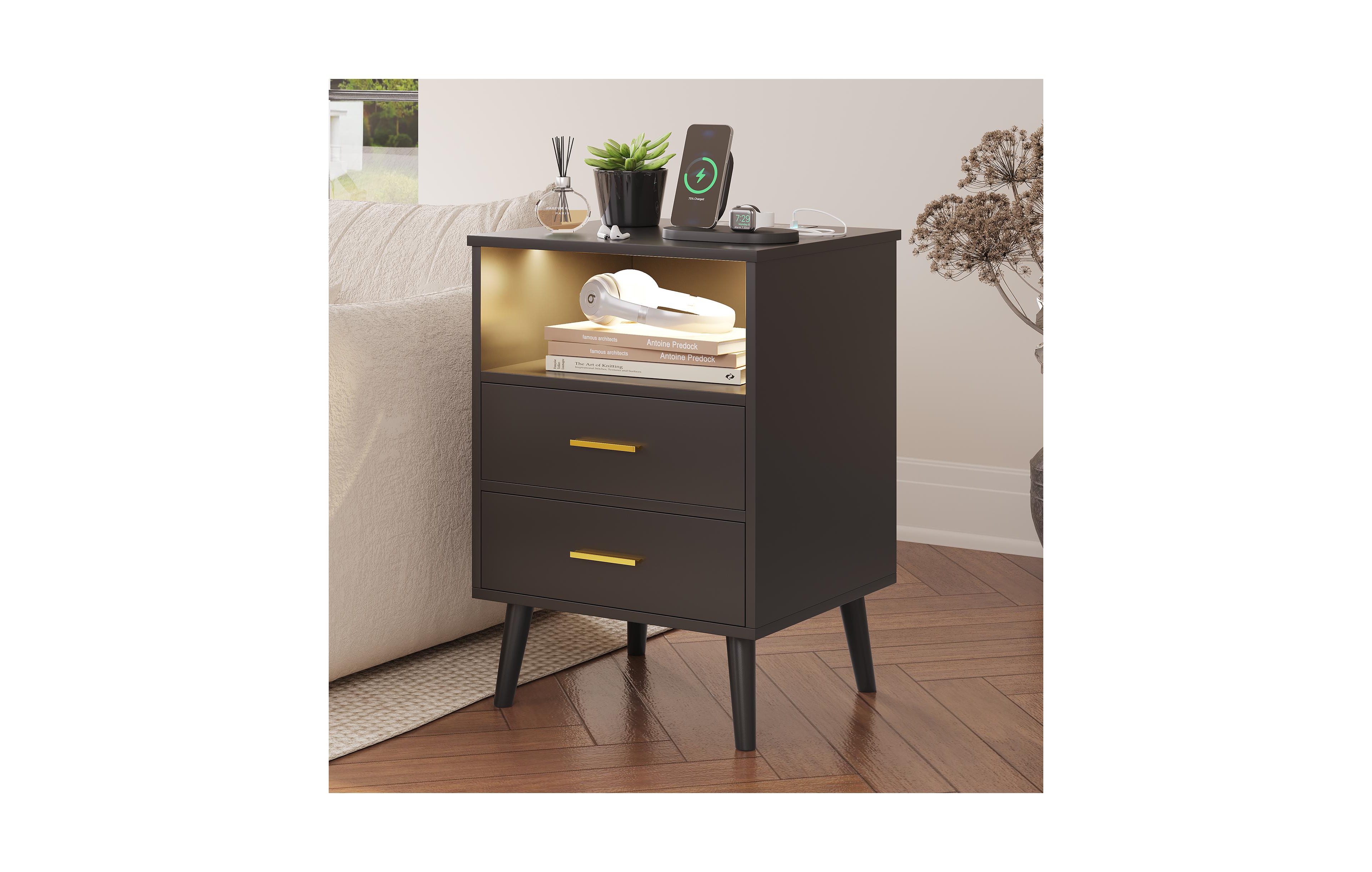 Vlsrka 17.7" W Smart Led Nightstand with 2 Drawers