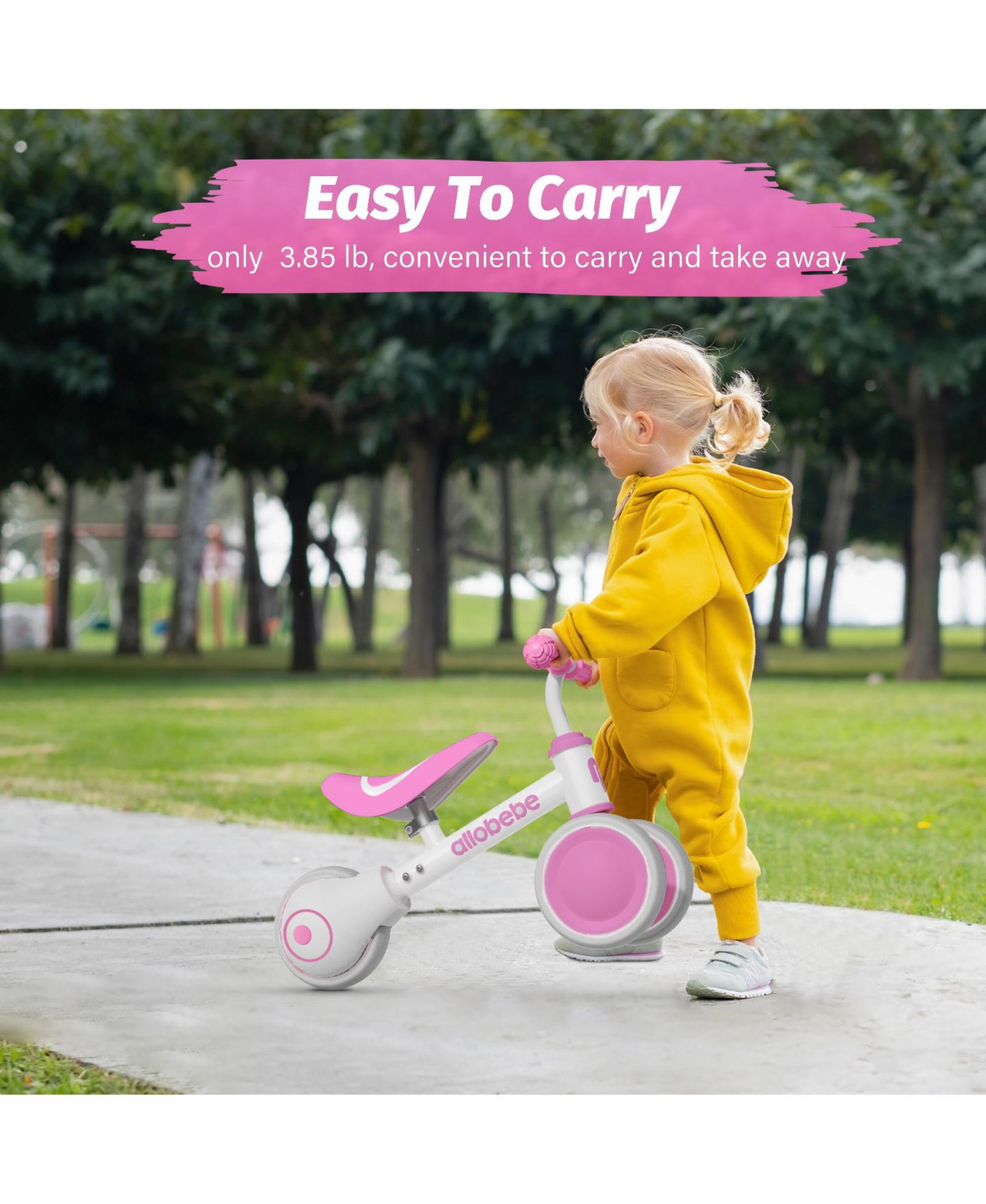 Детская игрушка Allobebe Baby Balance Bike, Carbon-Steel, 3-Wheel Adjustable-Seat Ride-On, Ages 1-3, цвет: Розовый красный — фото 5