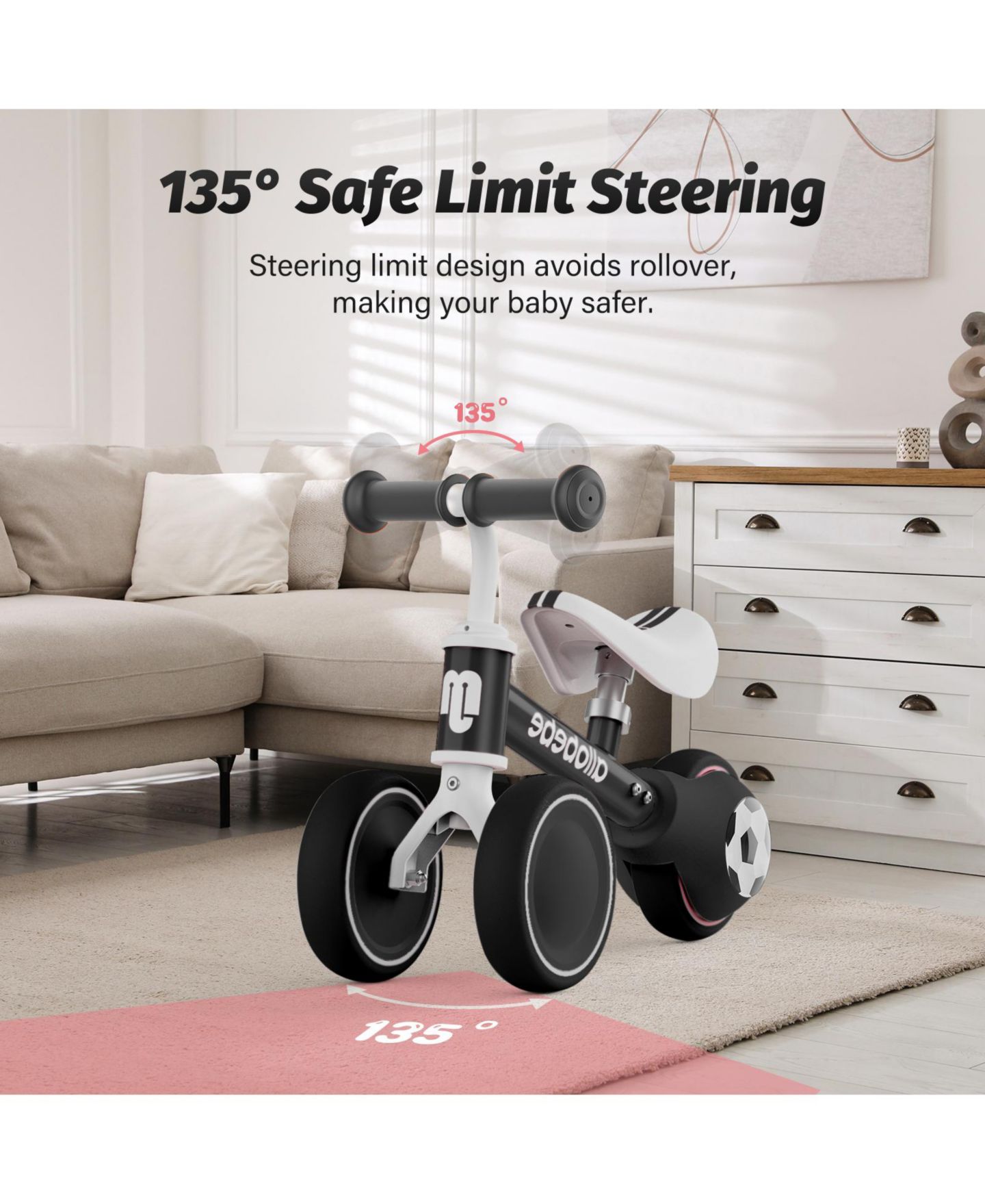 Детская игрушка Allobebe Baby Balance Bike 3-Wheel with Adjustable Seat and Silent Wheels Ride-On, Ages 1-3, цвет: Чёрный — фото 3