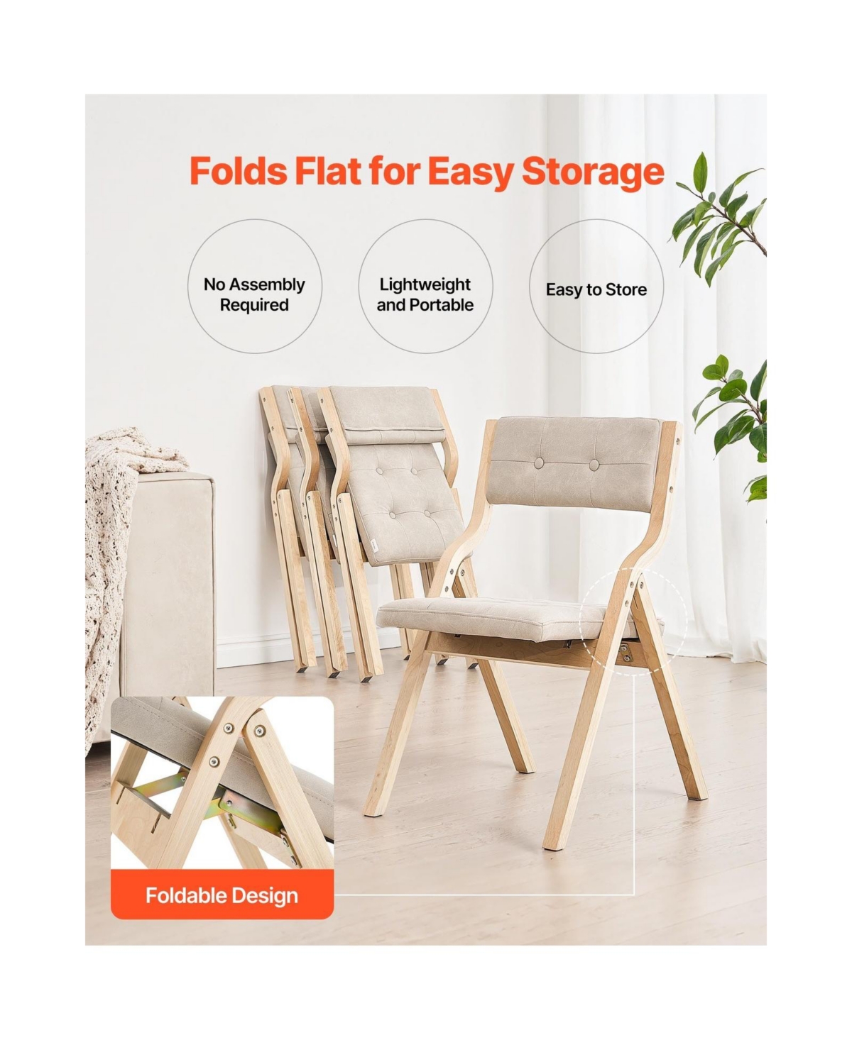 Sugift 2 Piece Bentwood Folding Dining Chair Set with Padded Seat Cushions and 400 Pound Capacity