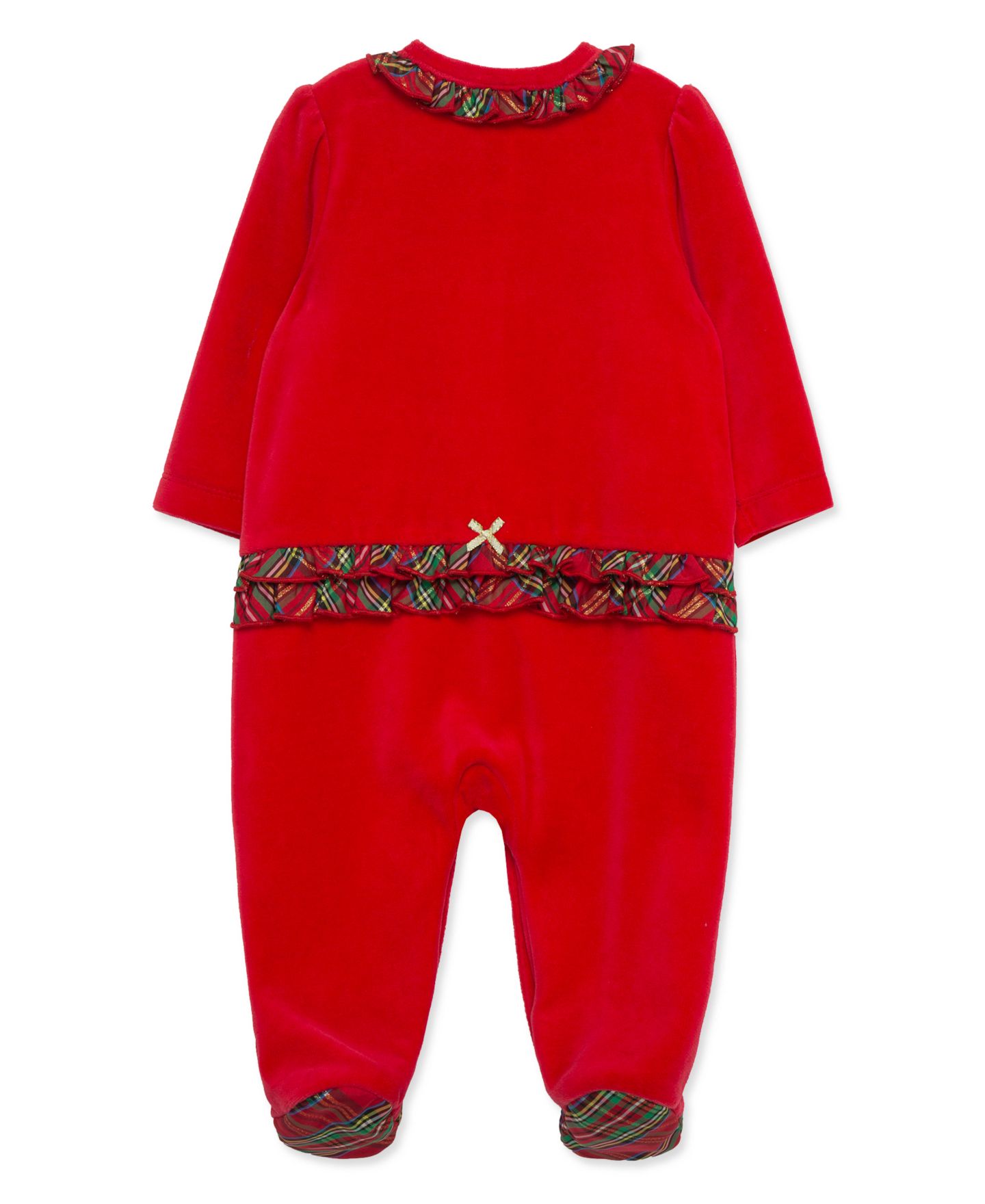 Комбинезон Little Me My First Christmas Holly Plaid Embroidered Velour Footed Coveralls для девочек-малышей, цвет: Красный — фото 2