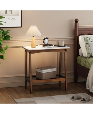 Retro Reddish Brown Slim Slate Side Table Nightstand