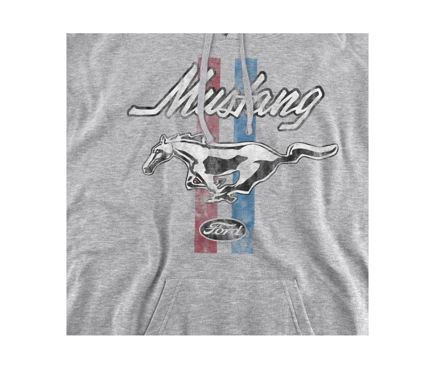 Мужское худи Mustang Ford Stripes Graphic Kangaroo-Pocket Pullover, цвет: Меланжевый — фото 2