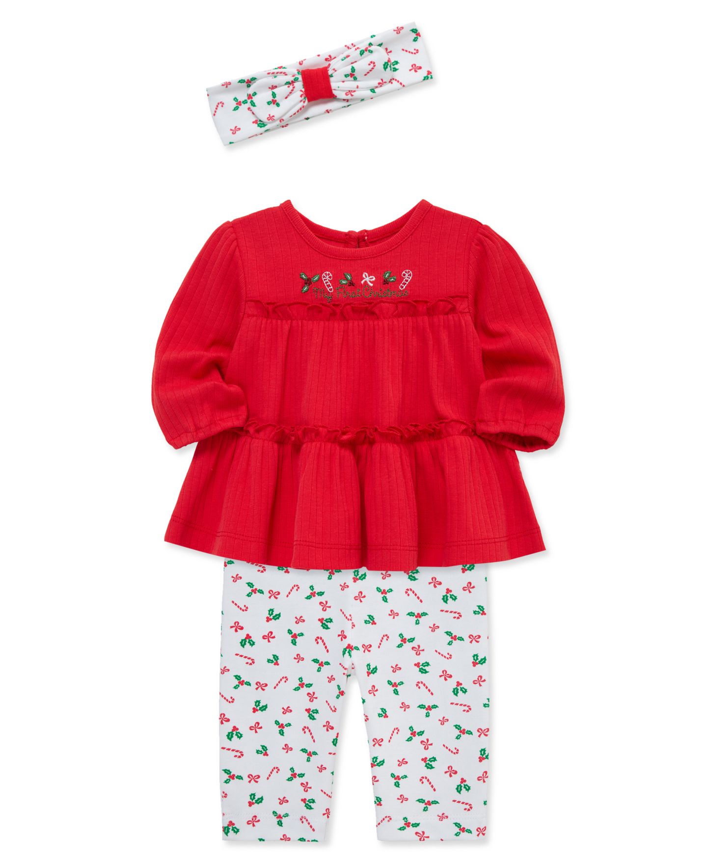 Little Me Baby Girls' Candy Cane Embroidered Tunic Top, Pants and Headband, 3-Piece Set, цвет: Разноцветный — фото 3