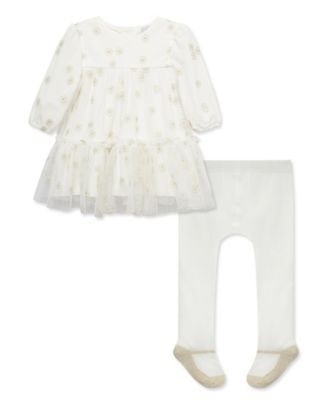 Baby Girls' Gold Floral Mesh Dress and Tights, 2-Piece Set