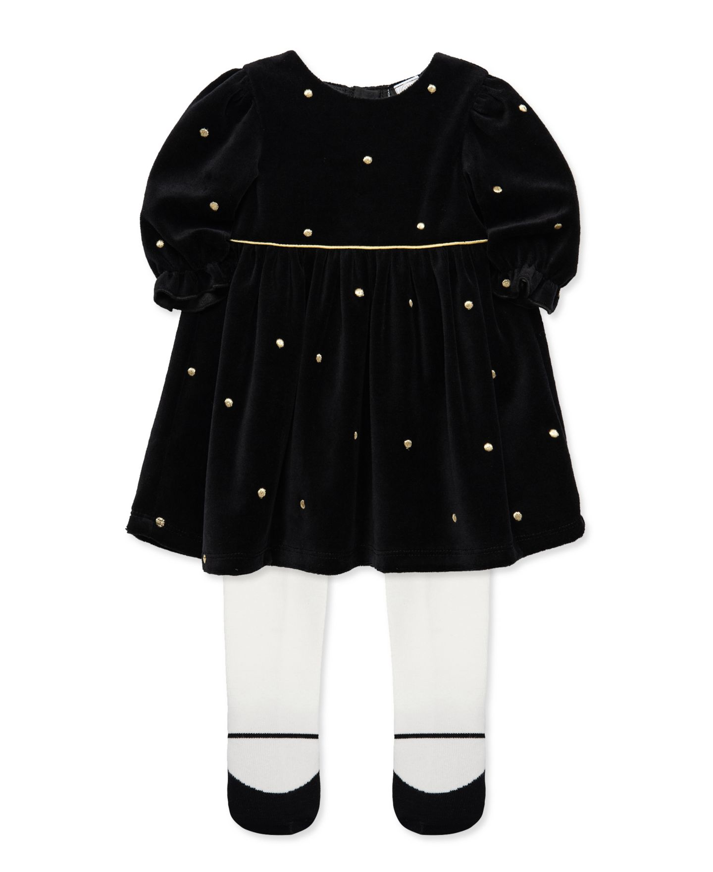 Little Me Baby Girls' Gold Dot Mesh Long-Sleeve Dress and Tights, 2-Piece Set, цвет: Чёрный — фото 3