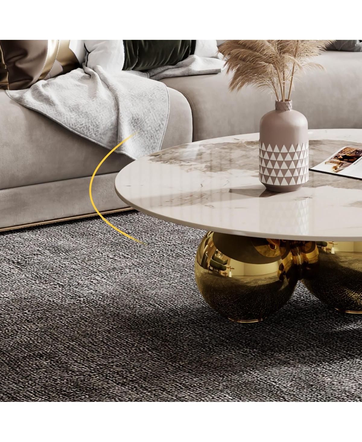 Streamdale Furniture Round Coffee Table with Stainless Steel Pedestal and Faux Marble Top