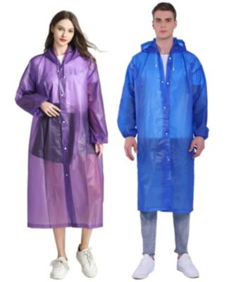 2 Pack Adult Rain Ponchos Packable Drawstring Hood Travel Jackets