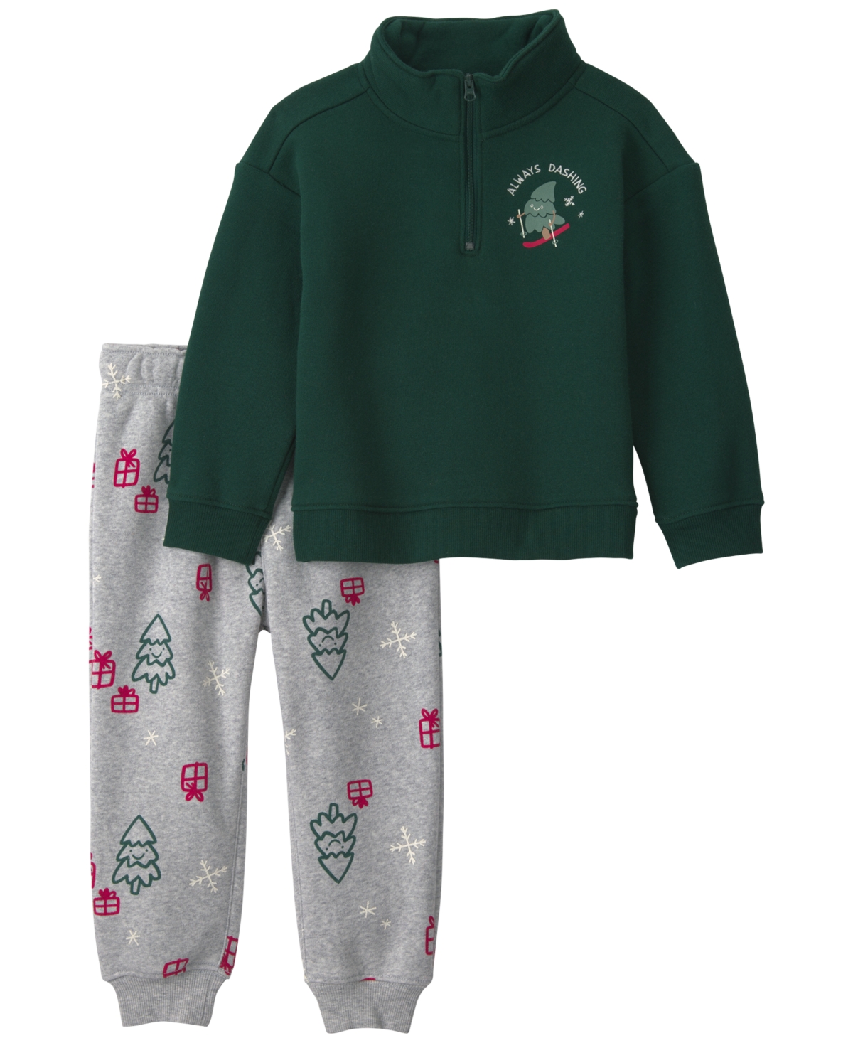 Carter's Baby Boys' Christmas Fleece Top And Pants, 2-piece Set In Green,gray