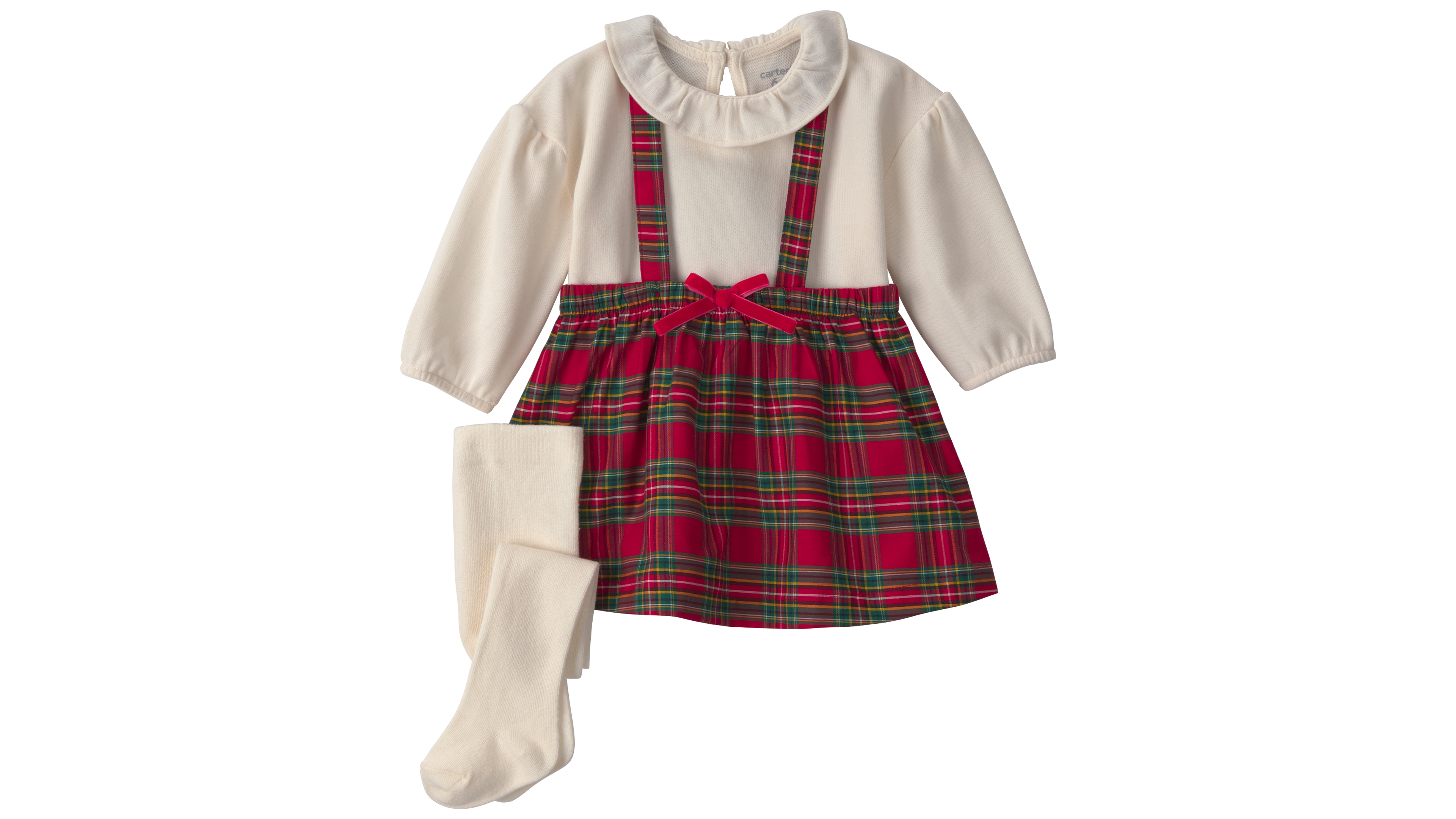 Carter's Baby Girls' Plaid Christmas Round Neck Top, Dress and Tights, 3-Piece Set