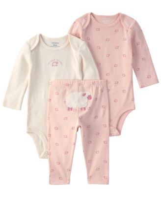 Baby Girls' Sheep Long-Sleeve Bodysuit and Pants, 3-Piece Set 