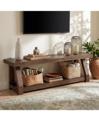 63" Solid Wood TV Stand, 2-Tier Entertainment Center