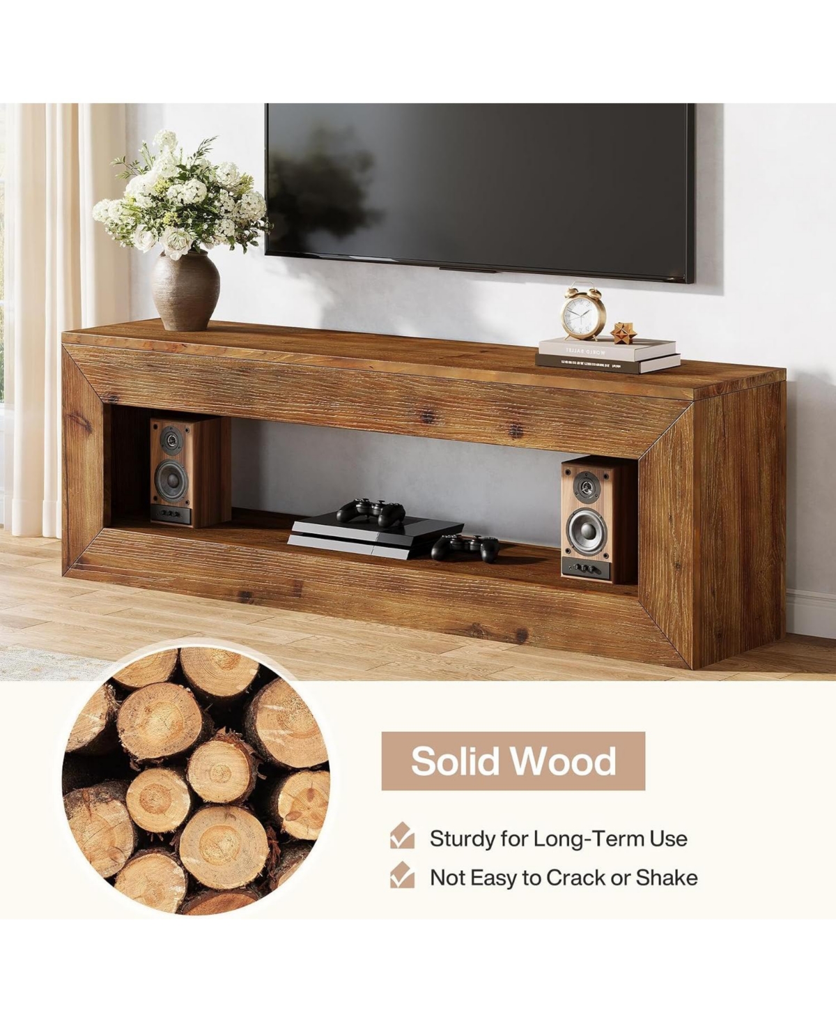 Tribesigns 47" Solid Wood Tv Stand for Tvs, Farmhouse TV Console with Storage, Low Media Console Television Stands for Living Room, Bedroom