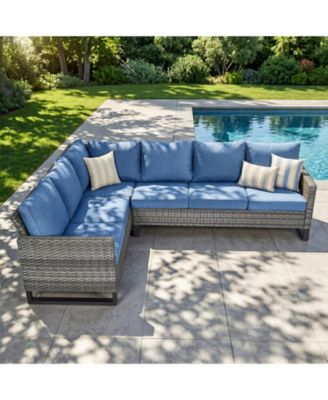 6-Seat Outdoor Sectional Sofa L Shaped Couch Patio Conversation Furniture Set, Wicker Patio Sectional Sofa with Removable Cushion