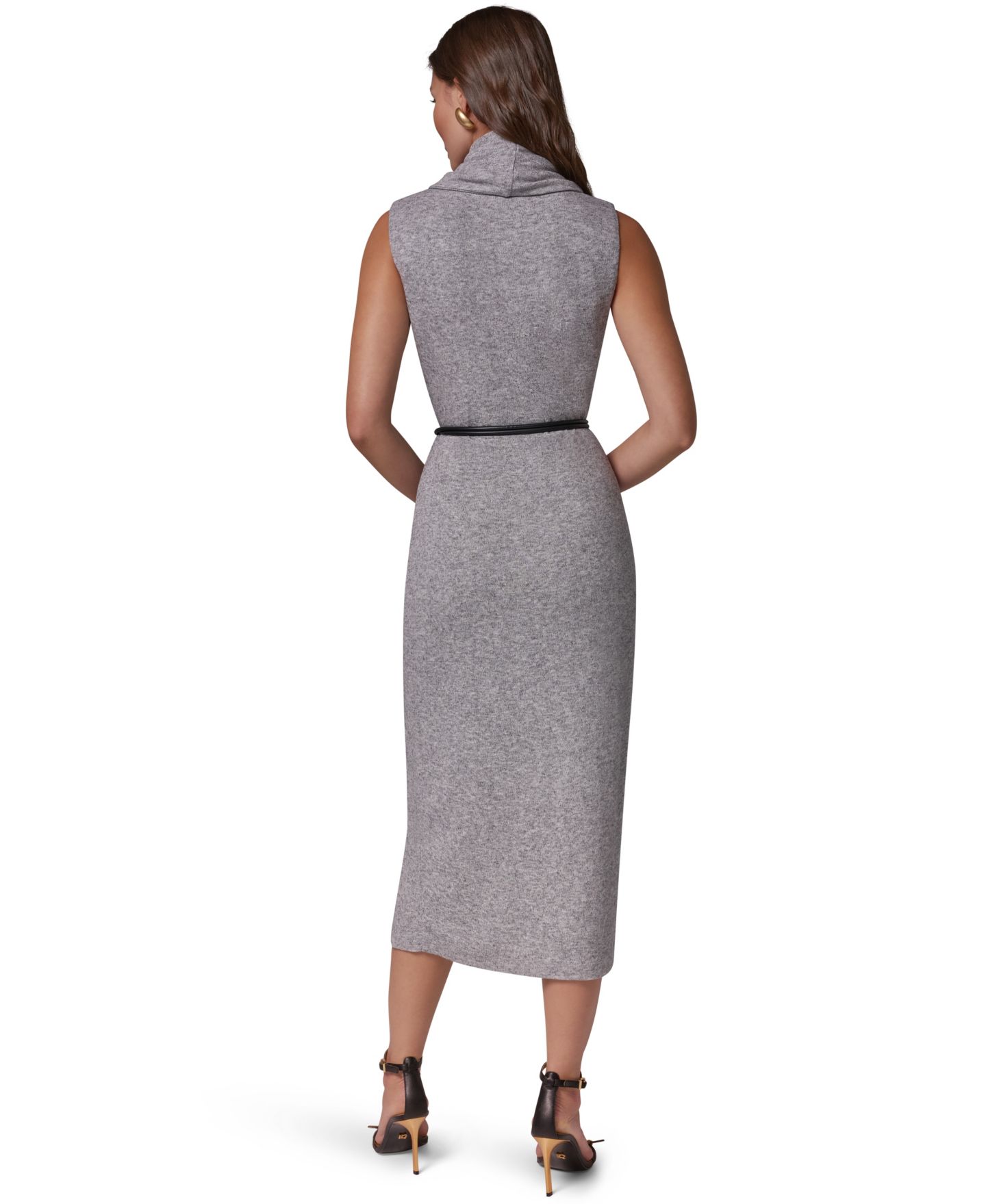 Женское платье Donna Karan New York Cowl Neck Attached Scarf Belted Sweater Dress, цвет: Светлый меланжевый серый — фото 5