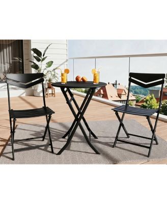 3-Piece Folding Patio Bistro Set, Round Metal Table & 2 Chairs, Powder-Coated Steel, Balcony, Porch & Garden