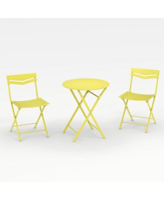 3-Piece Folding Patio Bistro Set, Round Metal Table & 2 Chairs, Powder-Coated Steel, Balcony, Porch & Garden