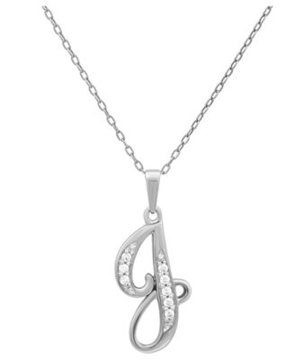 Diamond J Initial 18" Pendant Necklace (1/10 ct. t.w.) in Sterling Silver
