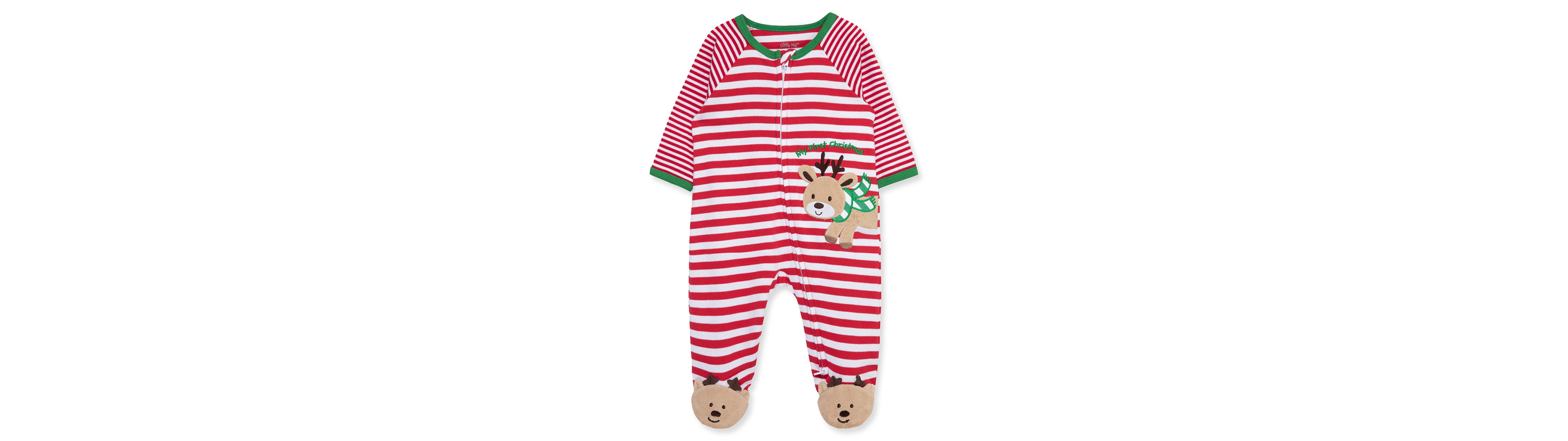 Little Me Baby Boys' Reindeer Stripe Footed Coveralls
