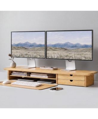 39.3 Inch Dual Monitor Stand with Drawers Cable Management for Home Office