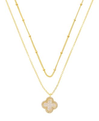 Cubic Zirconia Gold-Plated Clover with Crystal Shakers Layered Necklace Set