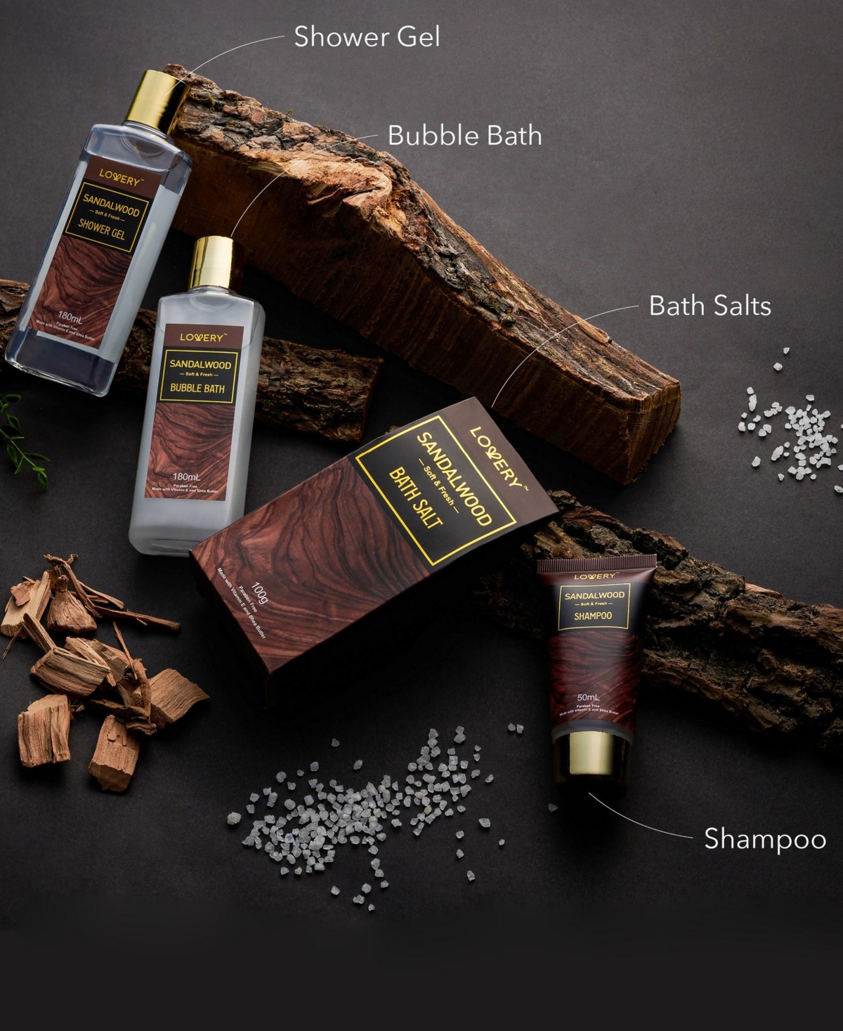 Lovery 14 Piece Body Care Gift Set, Sandalwood Bath Gift Set, Grooming Self Care Kit