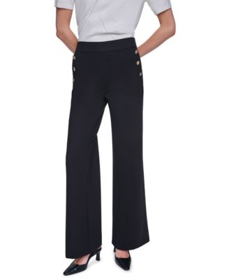 Women's Side-Button Wide-Leg Ponte Pants