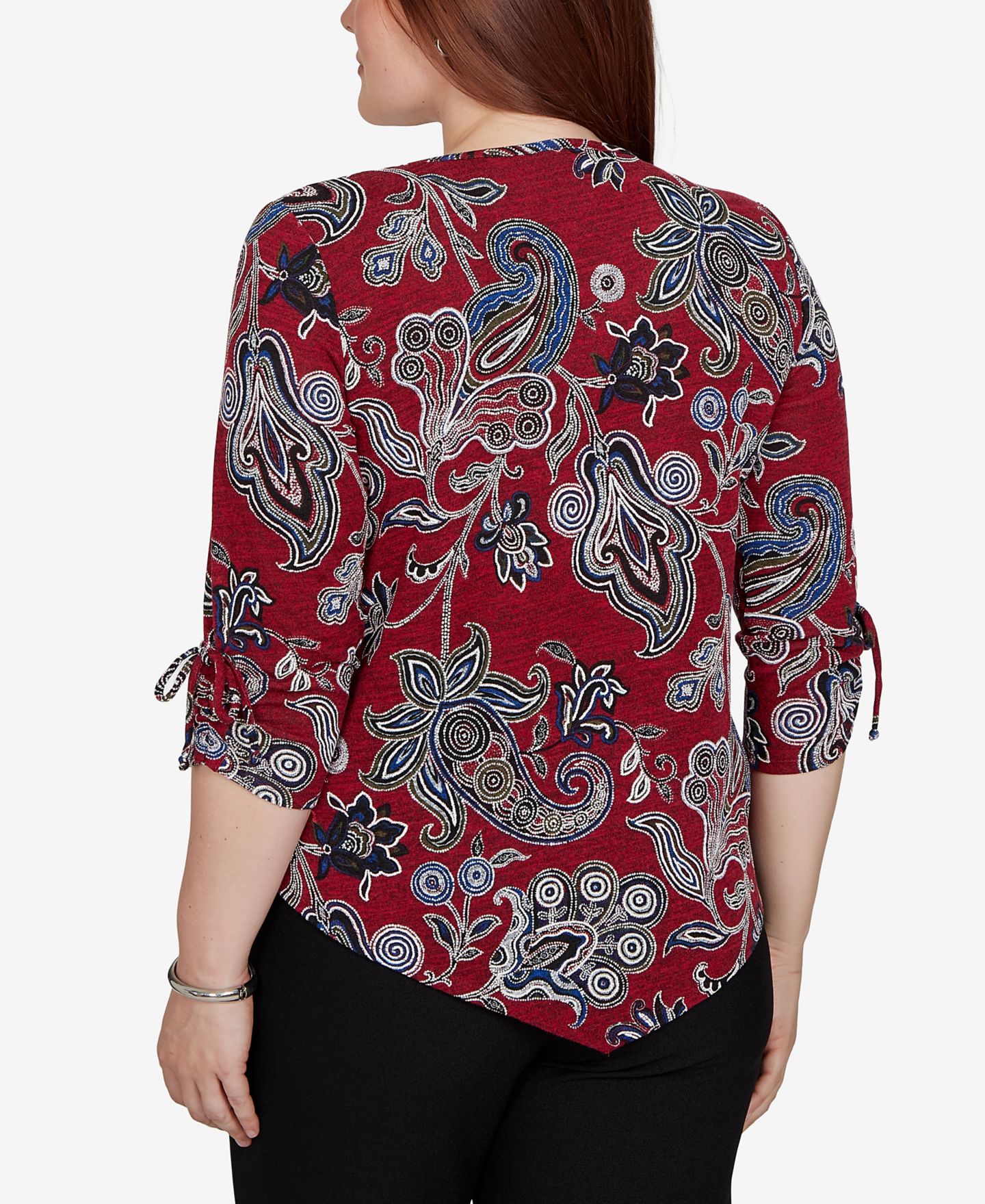 Женская блузка Alfred Dunner Petite V-Neck 3/4-Sleeve Paisley, цвет: Красный — фото 5