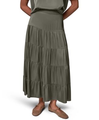Women's Satin Midi Tiered Skirt
