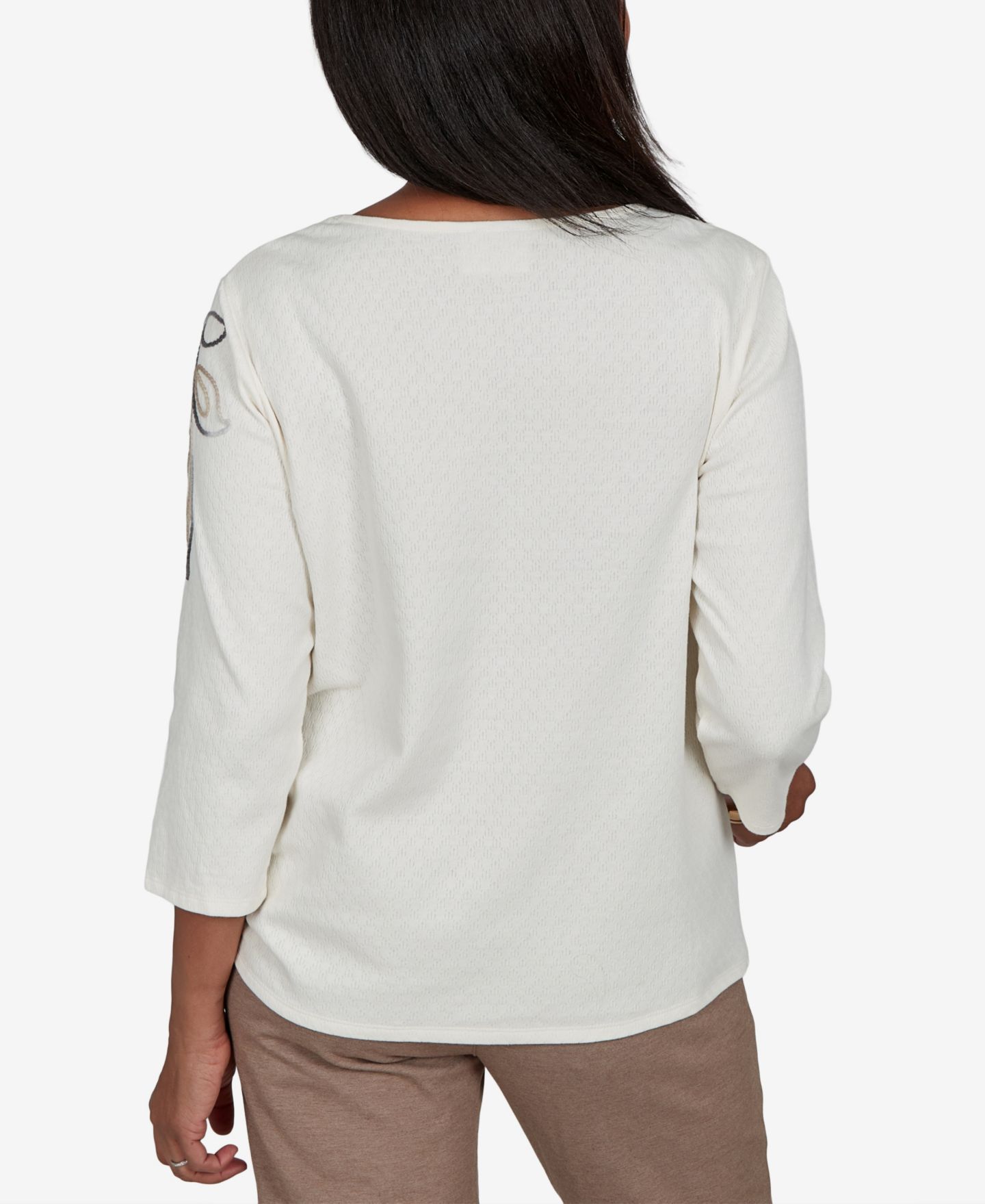 Женская футболка Alfred Dunner Floral 3/4-Sleeve, цвет: Слоновая кость — фото 5