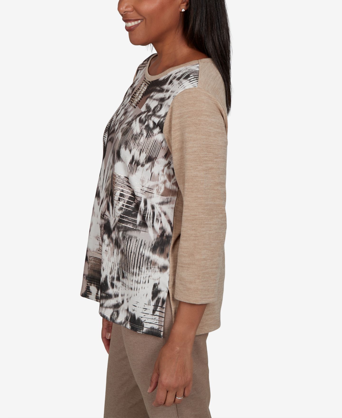 Женский свитер Alfred Dunner 3/4-Sleeve Crewneck Pullover, цвет: Латте — фото 4