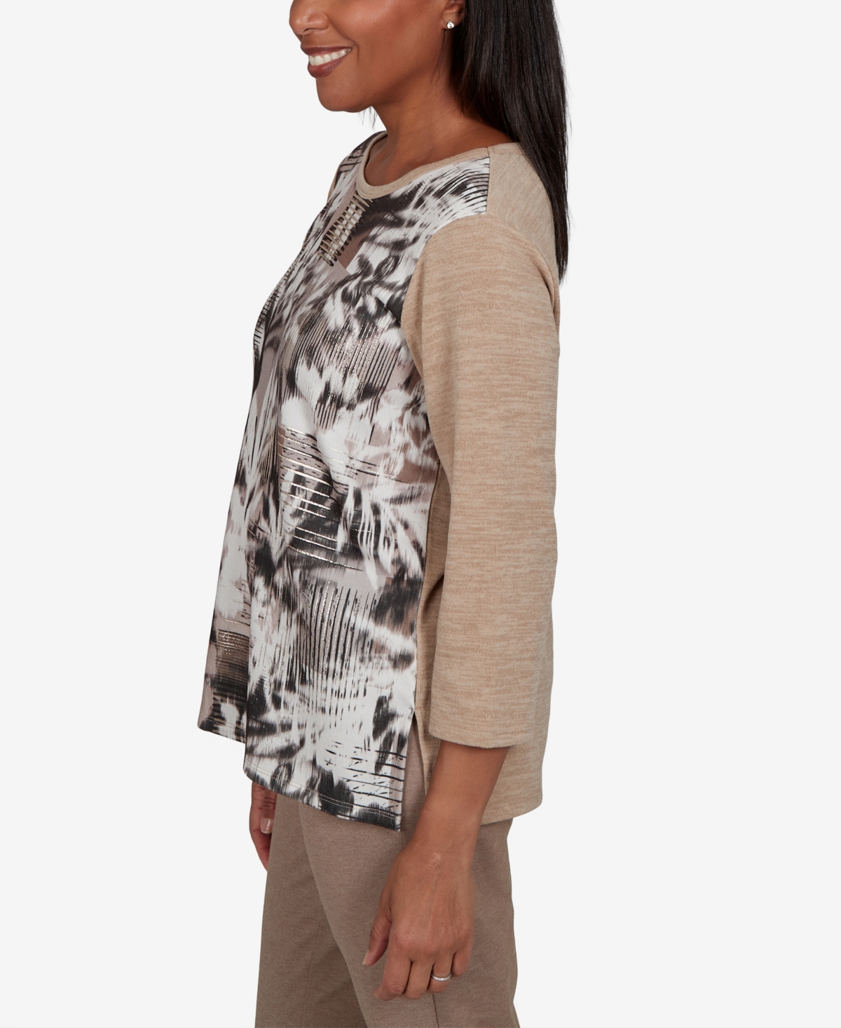 Alfred Dunner Women's 3/4-Sleeve Crewneck Pullover
