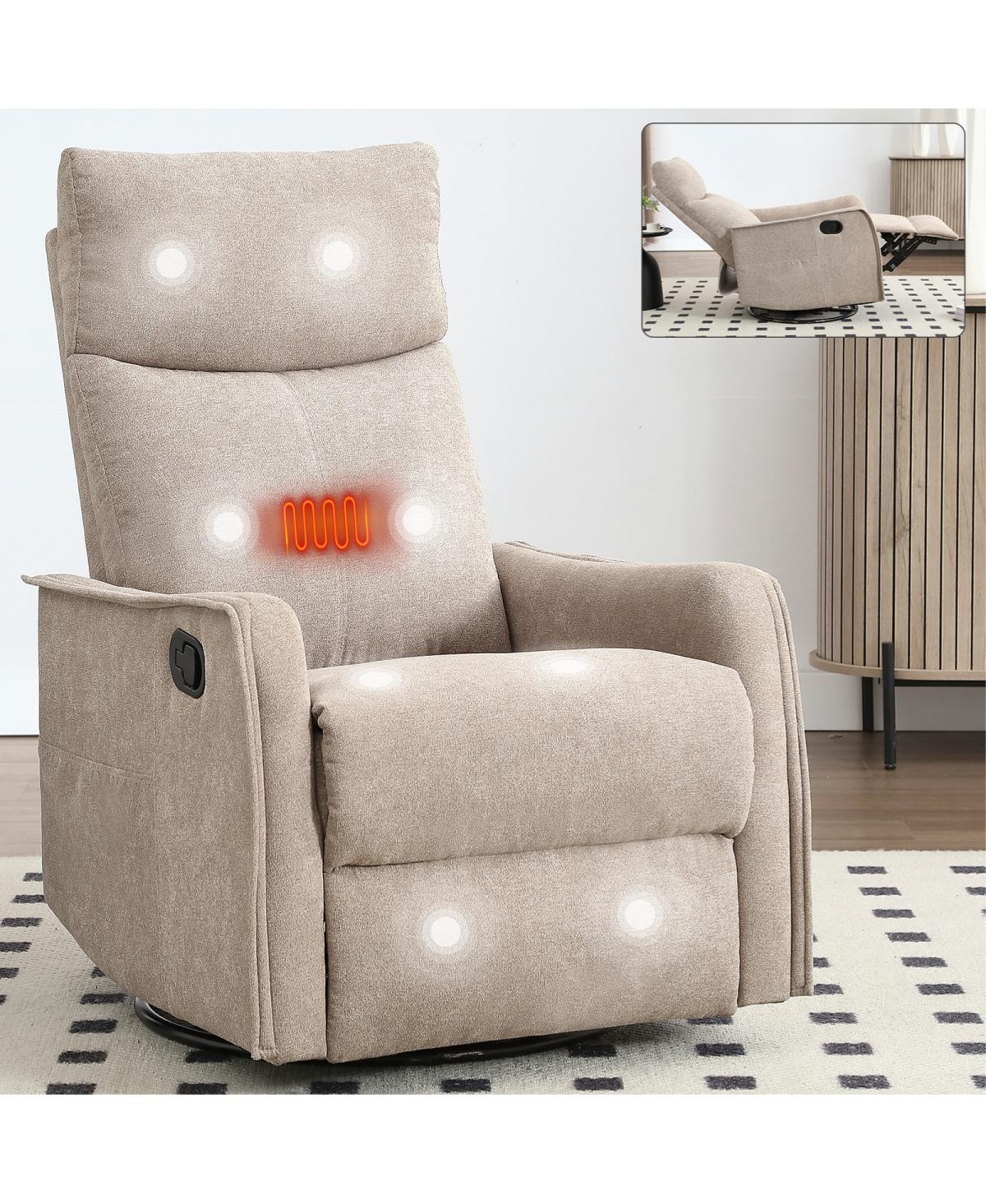 Streamdale Furniture Heat Massage Fabric Manual Recliner Chair with Rocker and Swivel