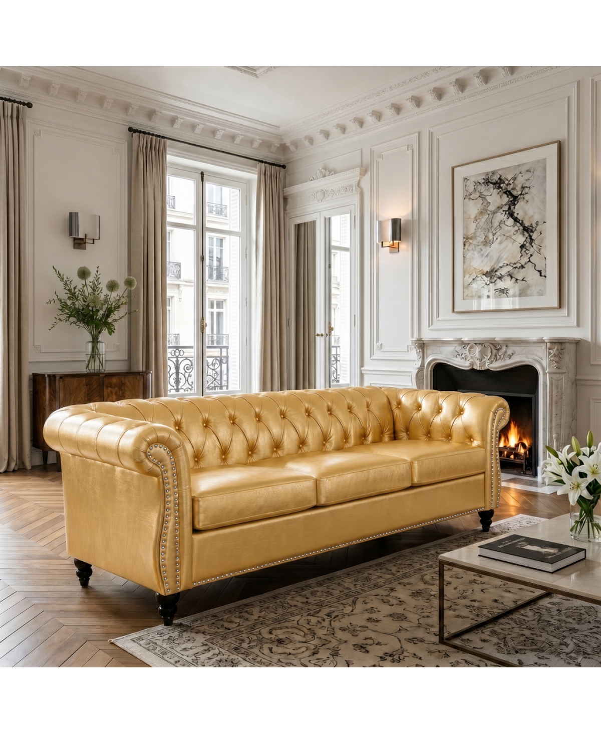 Streamdale Furniture 84.65" Rolled Arm Chesterfield 3 Seater Sofa