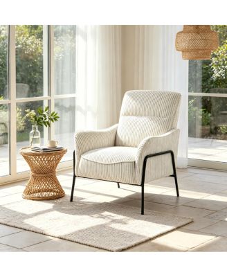 Modern Striped Fabric Accent Chair with Black Metal Frame