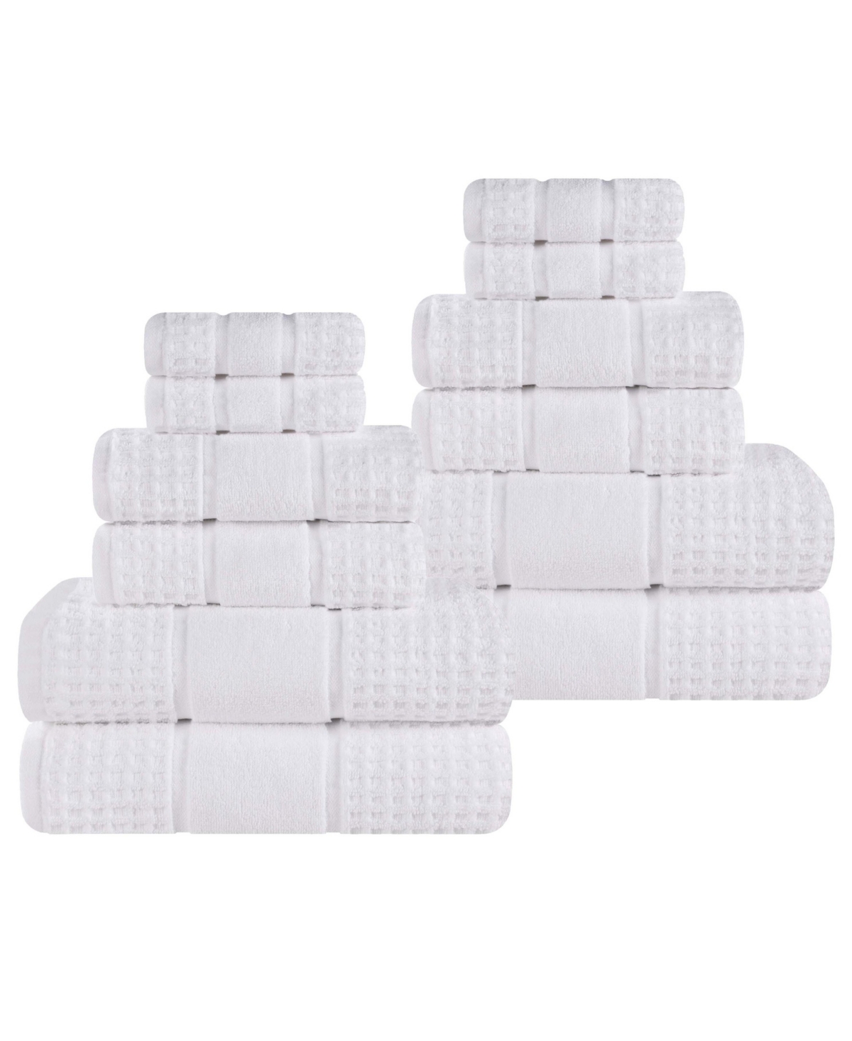 Superior Napa Zero Twist Waffle Honeycomb Plush Soft Absorbent 12-piece Towel Set In White