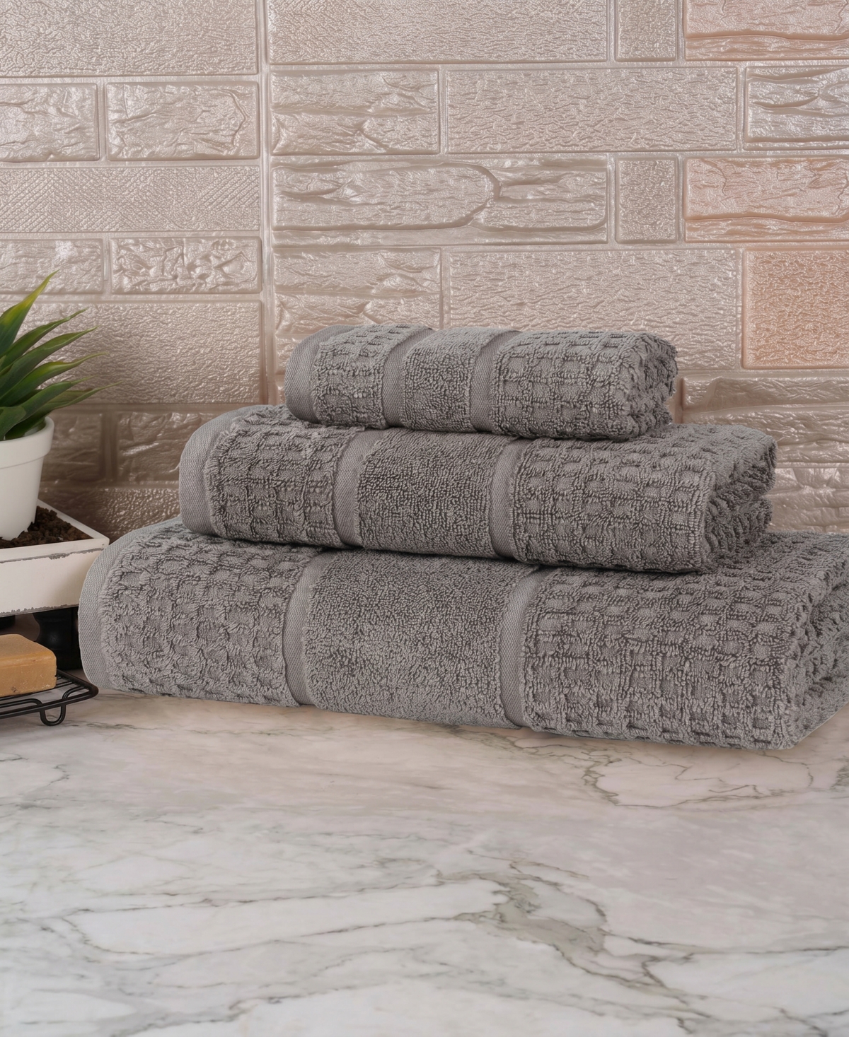 Superior Napa Zero Twist Waffle Honeycomb Plush Soft Absorbent -Piece Towel Set