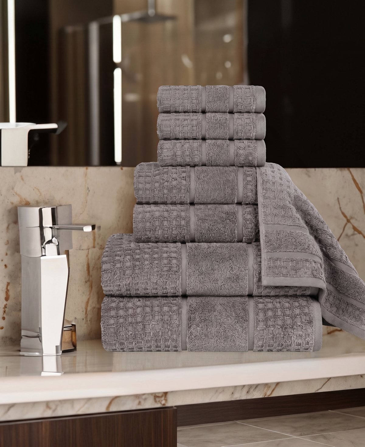 Superior Napa Zero Twist Waffle Honeycomb Plush Soft Absorbent -Piece Towel Set