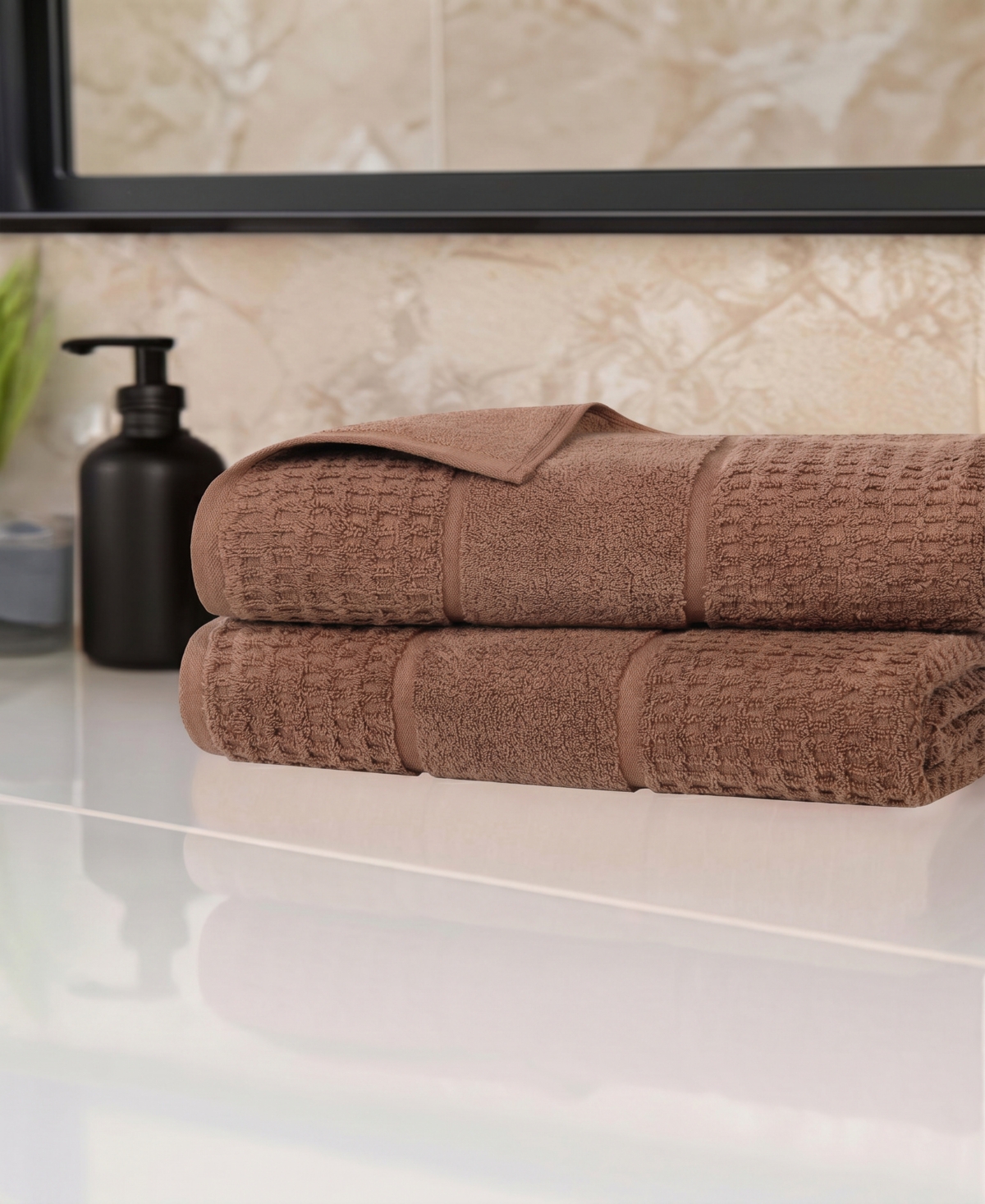 Superior Napa Zero Twist Waffle Honeycomb Plush Soft Absorbent 2-Piece Bath Sheet Set