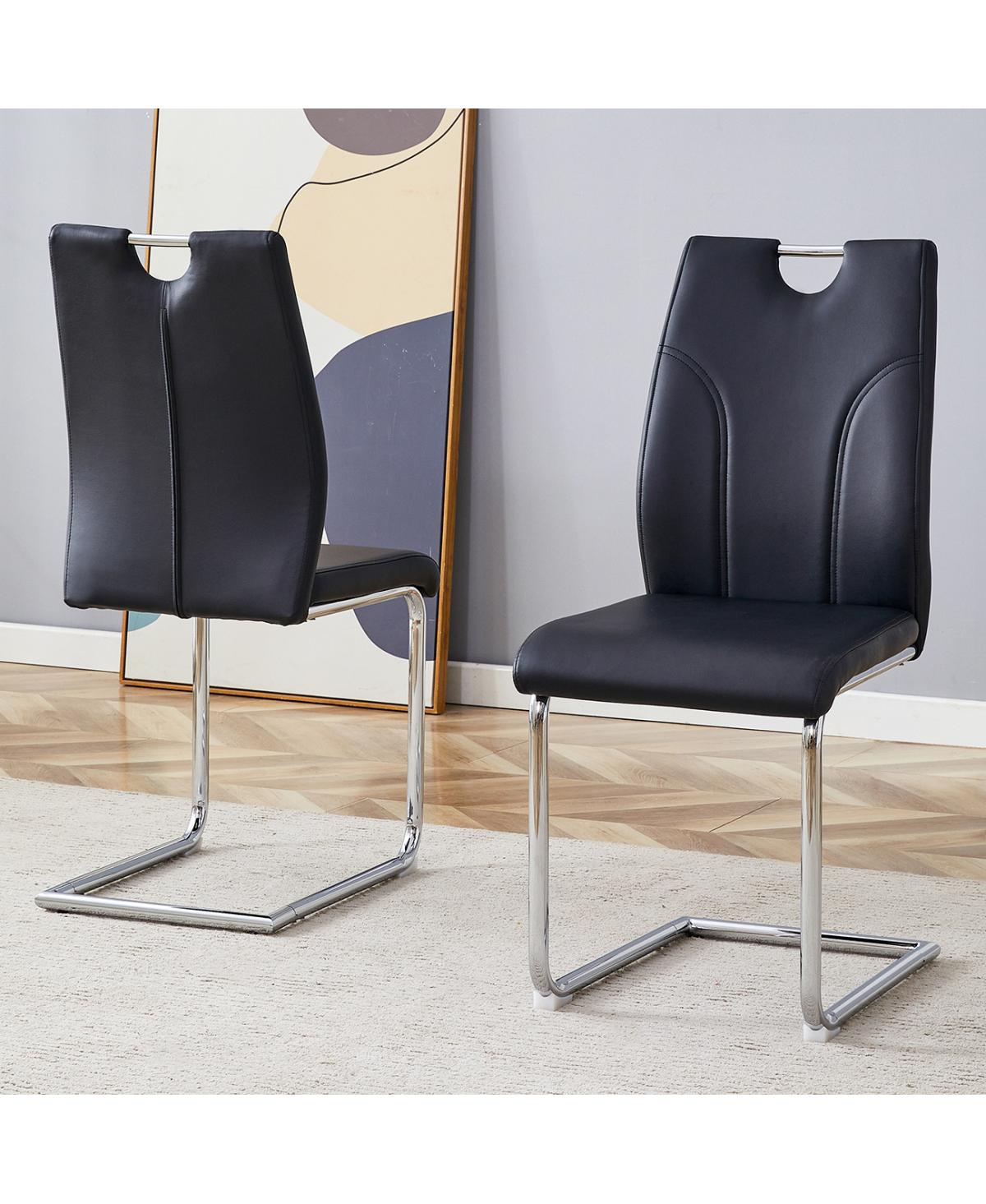 Streamdale Furniture Pu Dining Chair Set of 2 with Silver Metal Legs