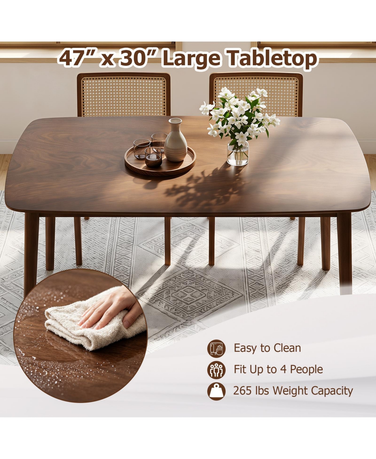 Gymax Farmhouse Dining Table for 4 Rectangular Rubber Wood Kitchen with Solid Frame