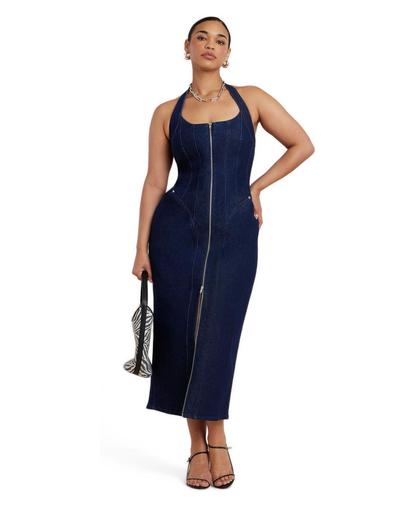 Женское платье ELOQUII Plus Size Denim Corset, цвет: Тёмная варка — фото 3
