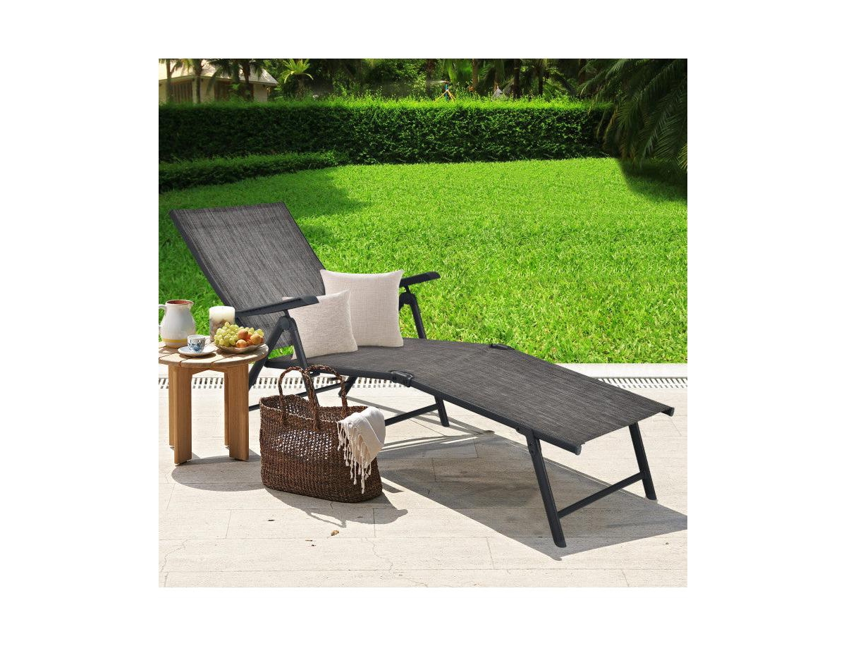 Lucky One Foldable Patio Chaise Lounge Chair with Adjustable Backrest and Footrest
